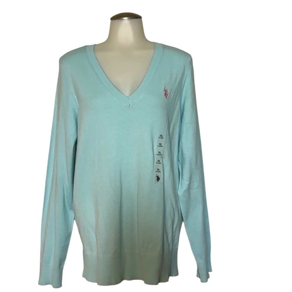 US Polo Assn Womens V Neck Long Sleeve Sweater Light Blue XL. NEW w/ tags Nice!!